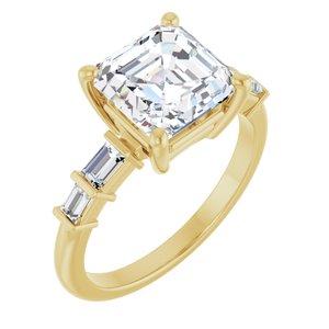14K Yellow Gold 8x8 mm Asscher Ring Mounting