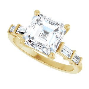 18K Yellow Gold 8x8 mm Asscher Ring Mounting – image 8