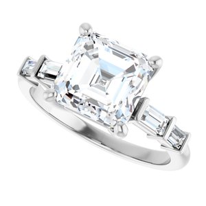 14K White Gold 8x8 mm Asscher Ring Mounting – image 8