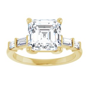 18K Yellow Gold 8x8 mm Asscher Ring Mounting – image 5