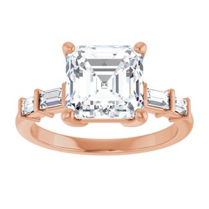 10K Rose Gold 8x8 mm Asscher Ring Mounting – image 5
