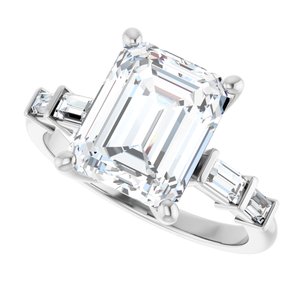 14K White Gold 10x8 mm Emerald 1/4 CTW Natural Diamond Semi-Set Ring – image 8