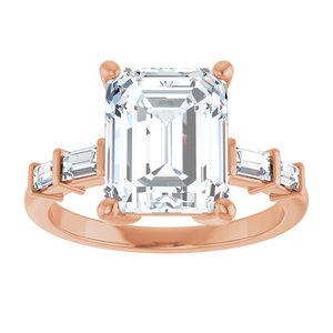 14K Rose Gold 10x8 mm Emerald 1/4 CTW Natural Diamond Semi-Set Ring – image 5