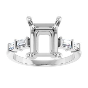 14K White Gold 10x8 mm Emerald 1/4 CTW Natural Diamond Semi-Set Ring – image 6