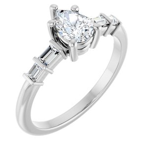 14K White Gold 6.5x4.5 mm Pear Ring Mounting