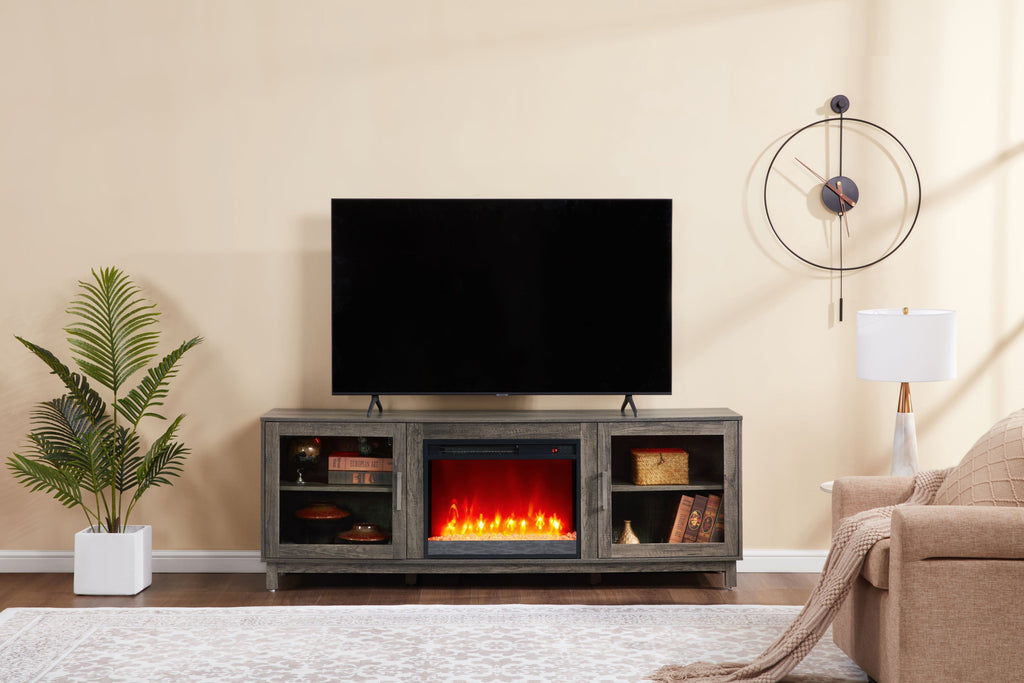 Summit 70'W Gray Walnut Finish TV Stand Console with Fireplace and Heater