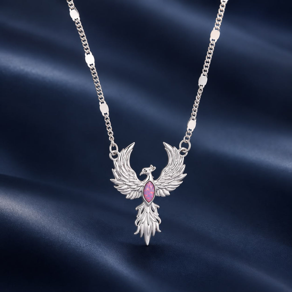 925 Sterling Silver White Gold Plated Synthetic Opal 40+5cm Necklace for Women