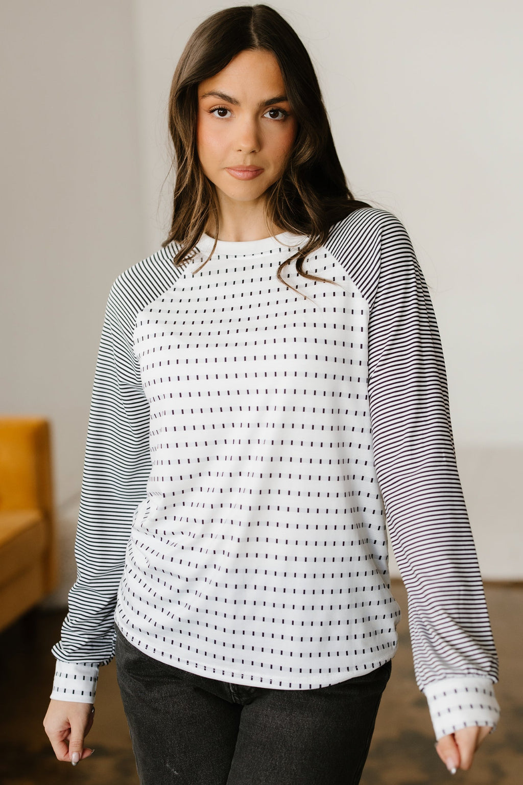 Stripe Raglan Patchwork Long Sleeve Top