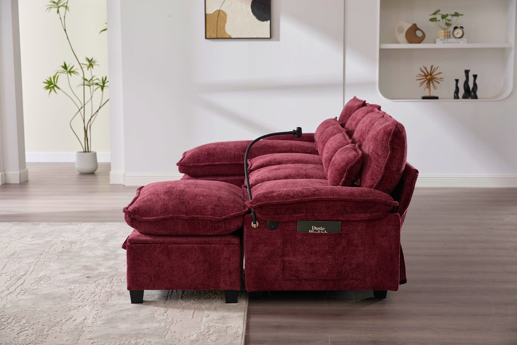 UNITED WE WIN 106' U Shape Sectional Sofa Cloud Couch for Living Room, Upholstery Comfy Modular Sofas, 4 Seat Chenille U-Shaped Sleeper Sofa with Chaise Lounge, Ottoman & Pillows