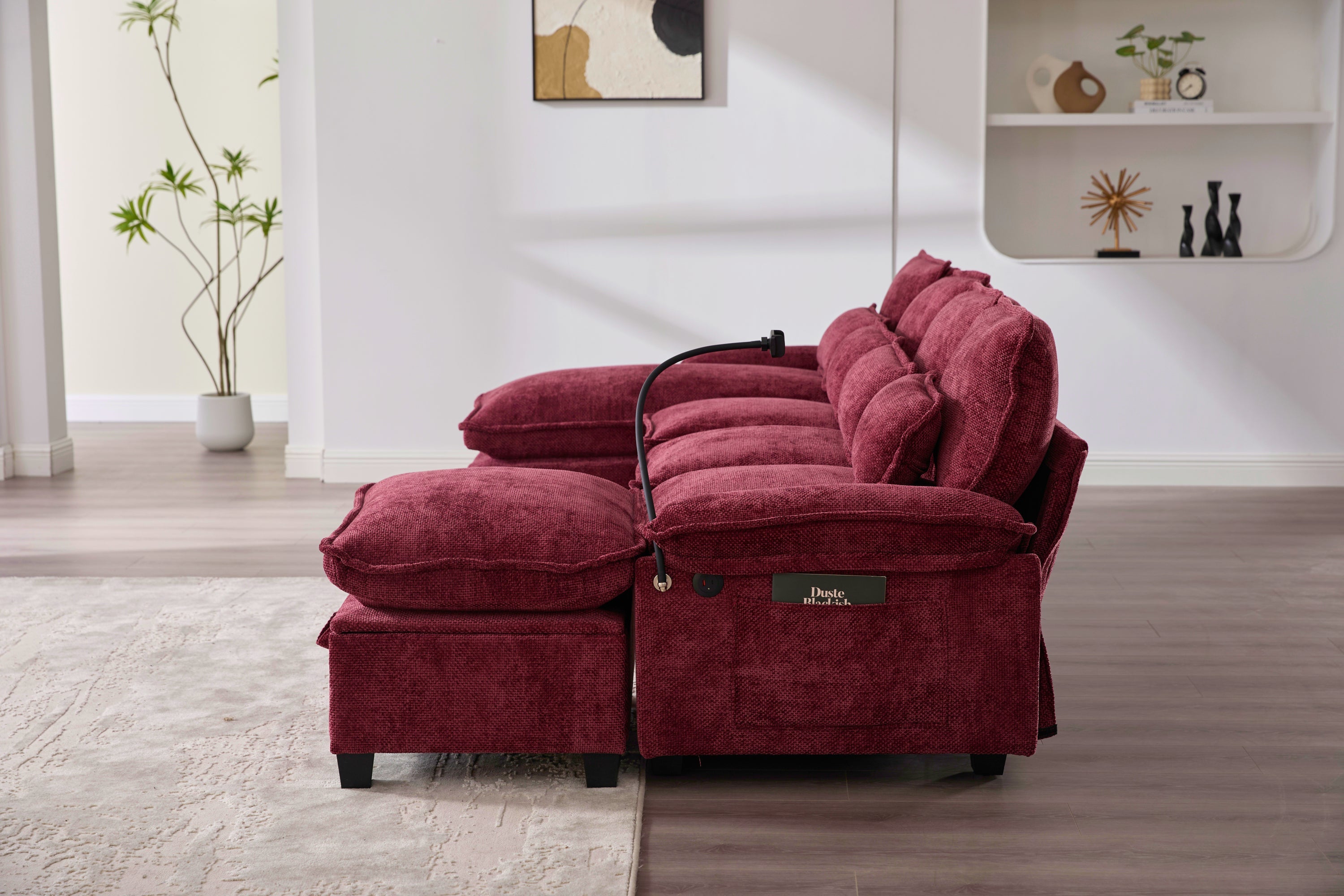 UNITED WE WIN 106' U Shape Sectional Sofa Cloud Couch for Living Room, Upholstery Comfy Modular Sofas, 4 Seat Chenille U-Shaped Sleeper Sofa with Chaise Lounge, Ottoman & Pillows