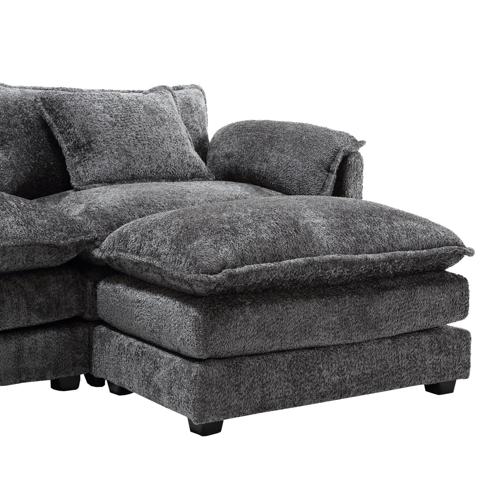 UNITED WE WIN 112' Oversized Sectional Sofa Cloud Couch for Living Room, Modern Chenille L Shaped Couch, Comfy Boucle Modular Sofa Sleeper with Moveable Ottoman & Memory Foam