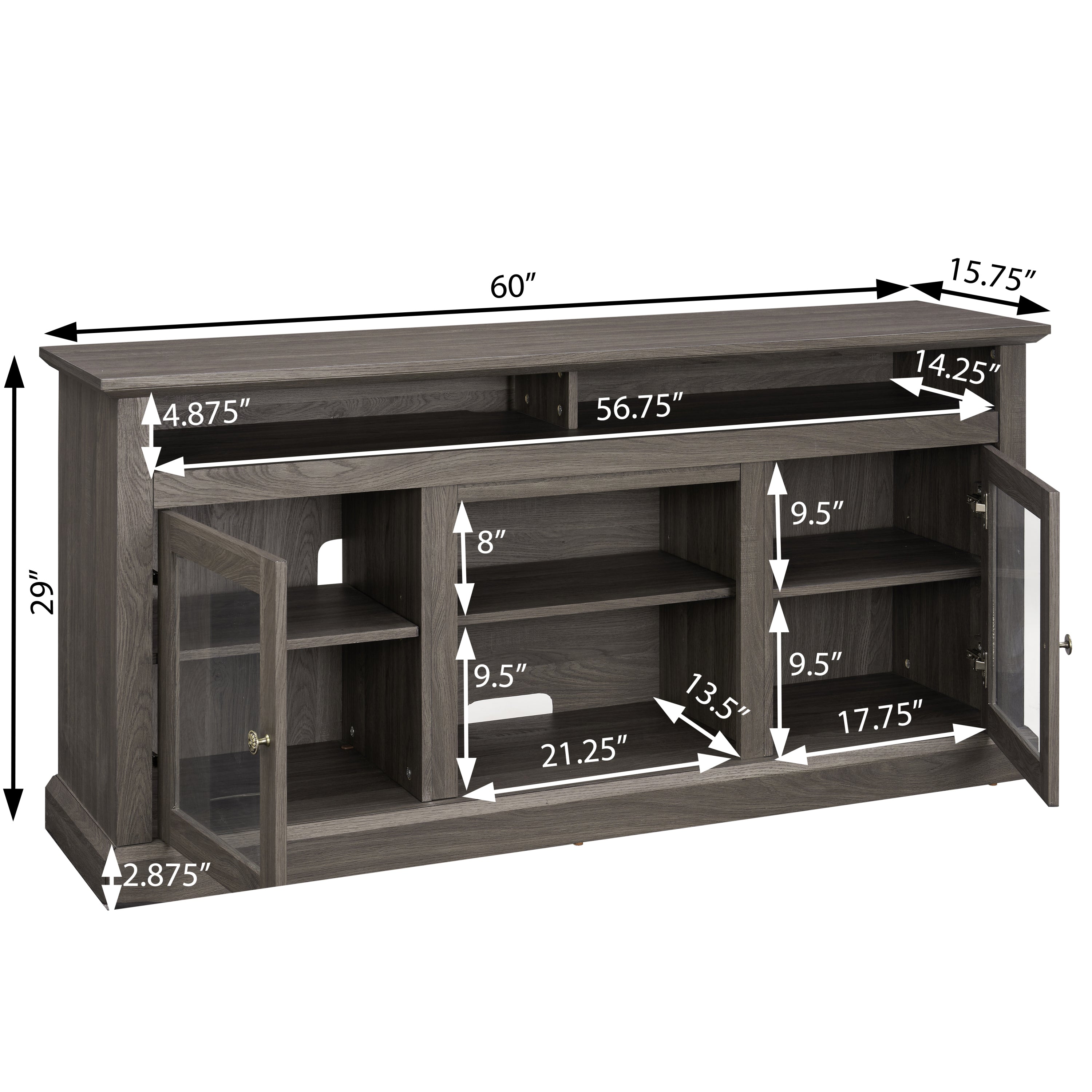 Retro TV Stand for 65'' TV, TV Console Cabinet with Storage, Open Shelves Entertainment Center with 18' Fireplace Insert  for Living Room Dark Walnut 60'W*15.75'D*29'H