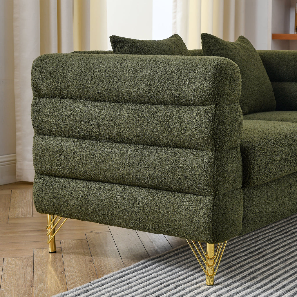 81Inch Oversized 3 Seater Sectional Sofa, Living Room Comfort Fabric Sectional Sofa - Deep Seating Sectional Sofa, Soft Sitting with 3 Pillows for Living Room, Bedroom, Office Green teddy (W834S00033)