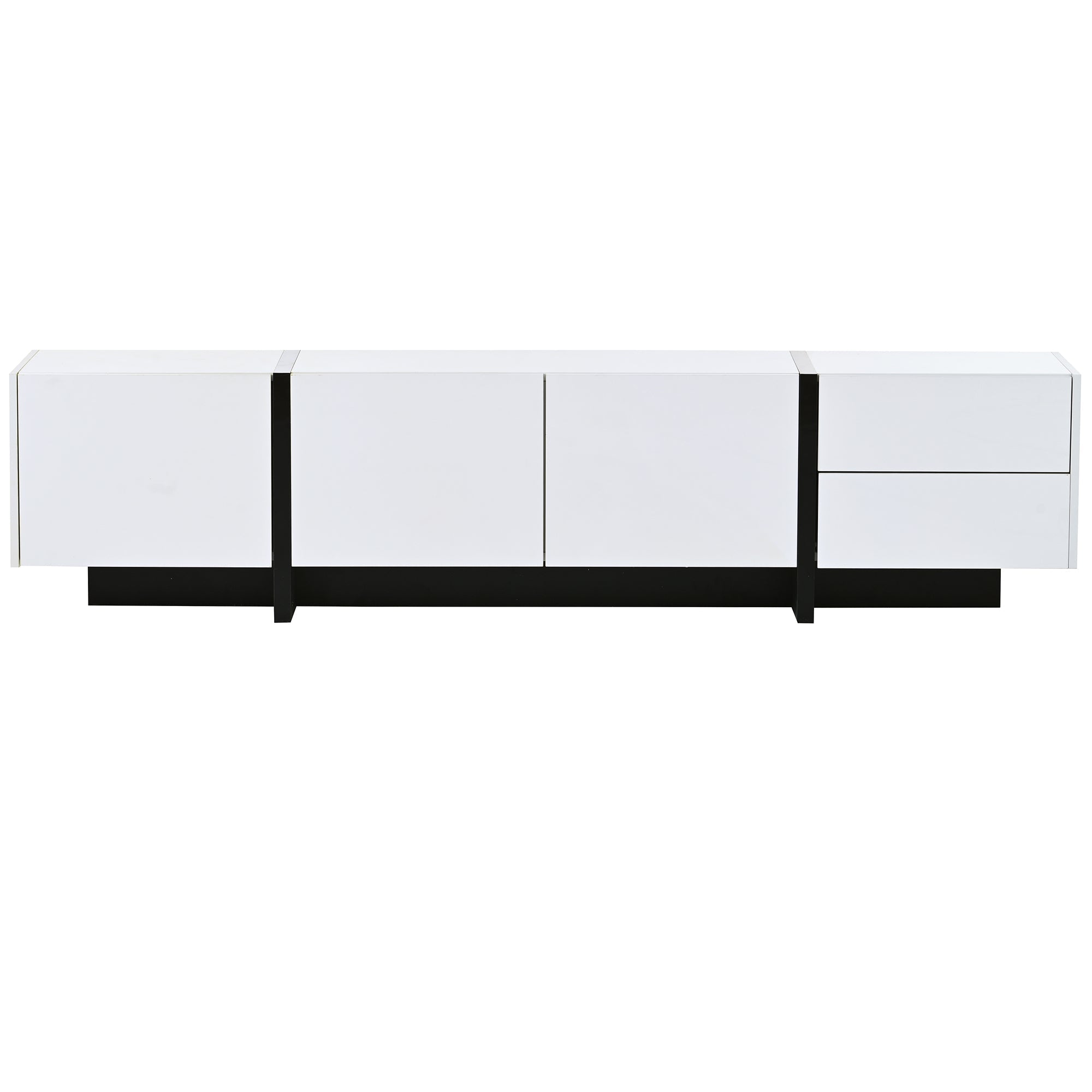 [VIDEO provided] ON-TREND White & Black Contemporary Rectangle Design TV Stand, Unique Style TV Console Table for TVs Up to 80'', Modern TV Cabinet with High Gloss UV Surface for Living Room.