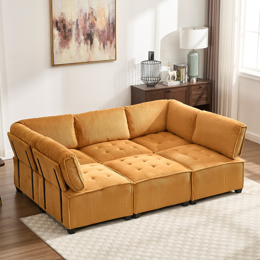 UNITED WE WIN Modular Sectional Sofa U Shaped Modular Couch with Reversible Chaise Modular Sofa Sectional Couch,6- Seat Convertible Sofa,Fit for Living Room