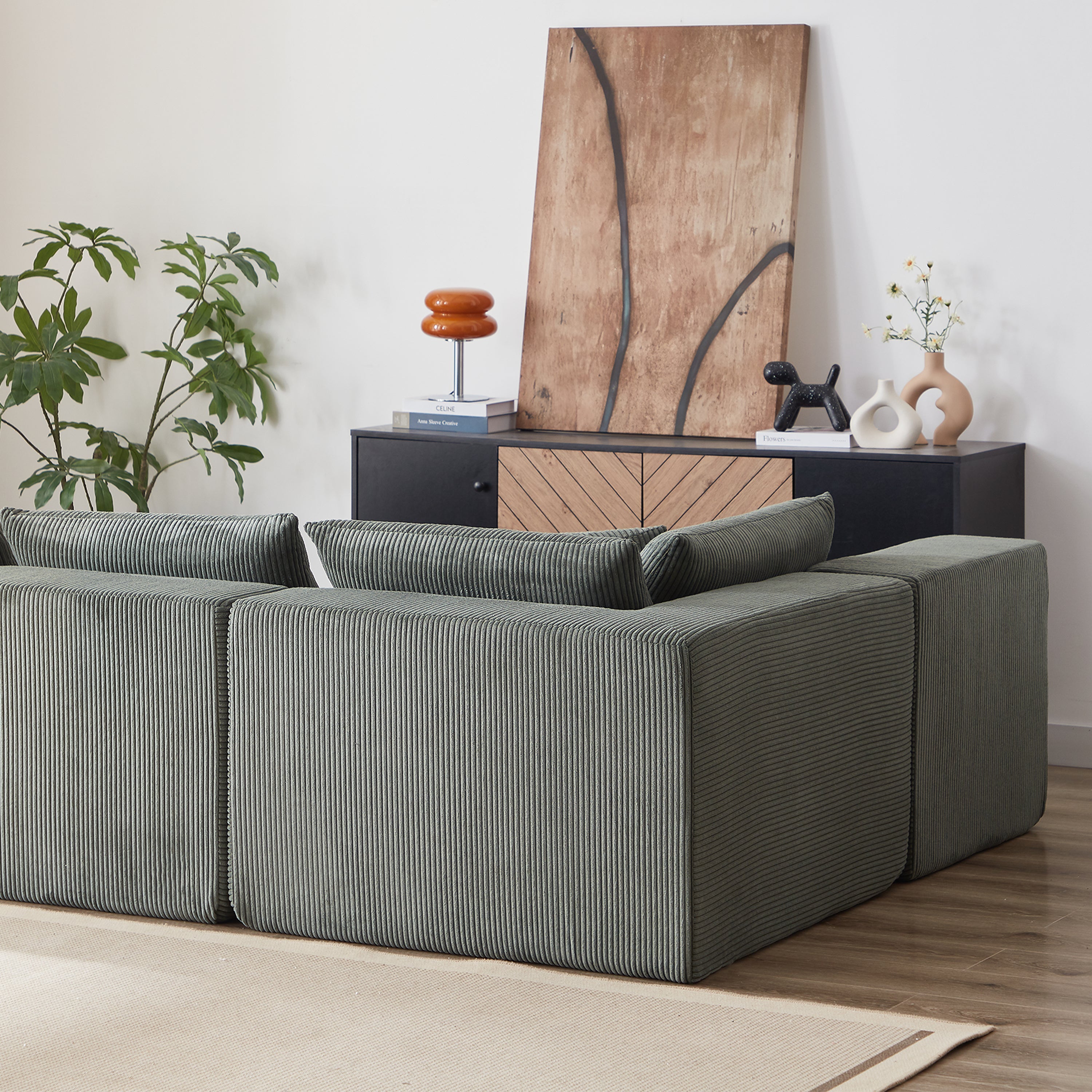 104-Inch Corduroy  Modular L Shaped Sectional Sofa,Luxury Floor Couch Set,Upholstered Indoor Furniture,Foam-Filled Compressed Sofa for Living Room,Bedroom,4 PC Free Combination