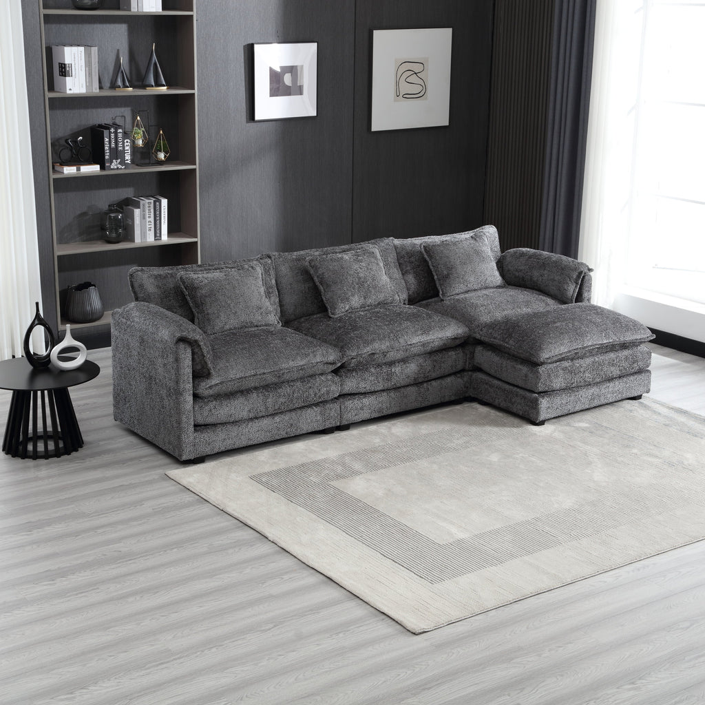 UNITED WE WIN 112' Oversized Sectional Sofa Cloud Couch for Living Room, Modern Chenille L Shaped Couch, Comfy Boucle Modular Sofa Sleeper with Moveable Ottoman & Memory Foam
