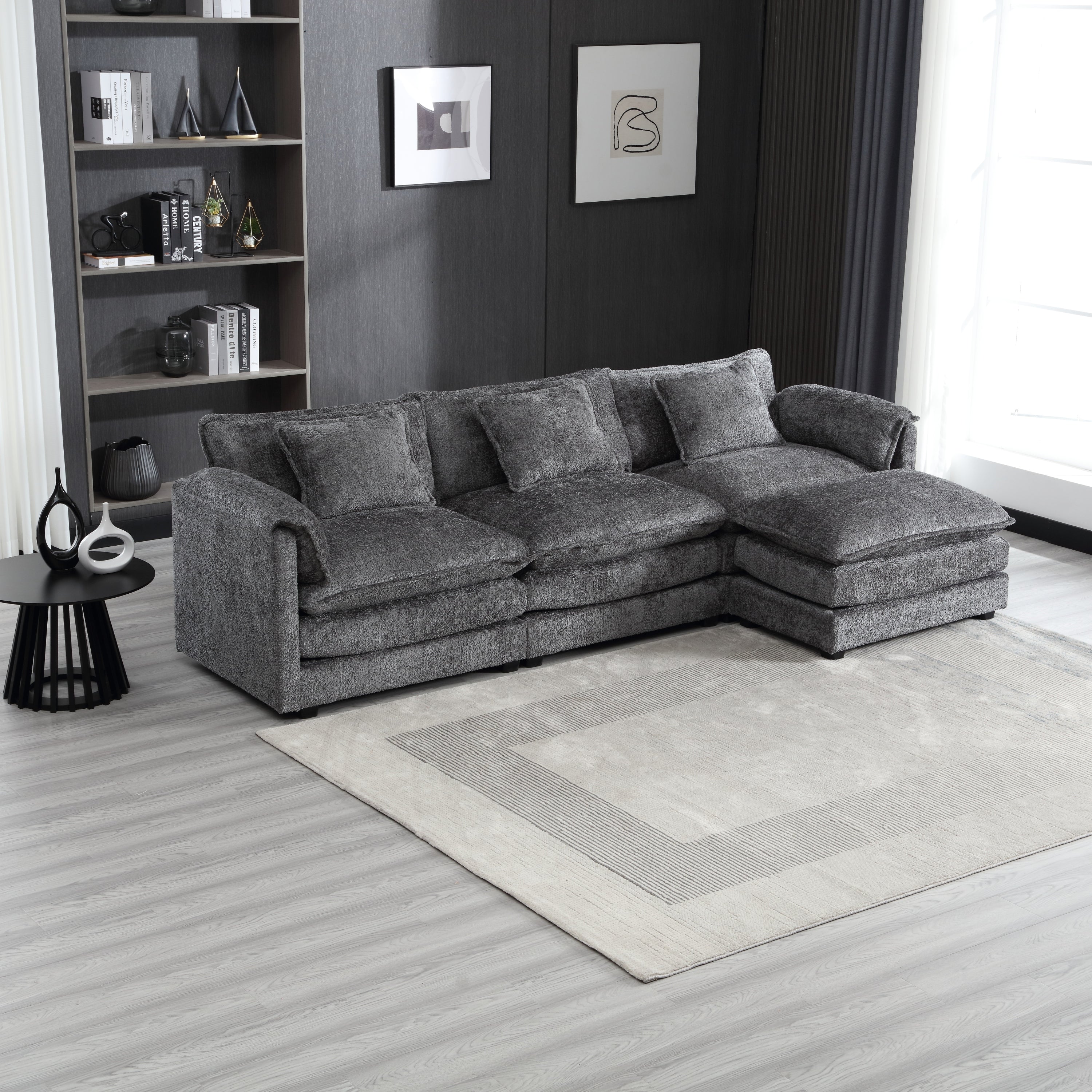 UNITED WE WIN 112' Oversized Sectional Sofa Cloud Couch for Living Room, Modern Chenille L Shaped Couch, Comfy Boucle Modular Sofa Sleeper with Moveable Ottoman & Memory Foam