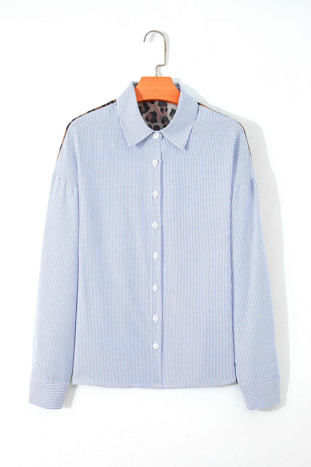 Varsity Stripe Leopard Patchwork Button Down Shirt