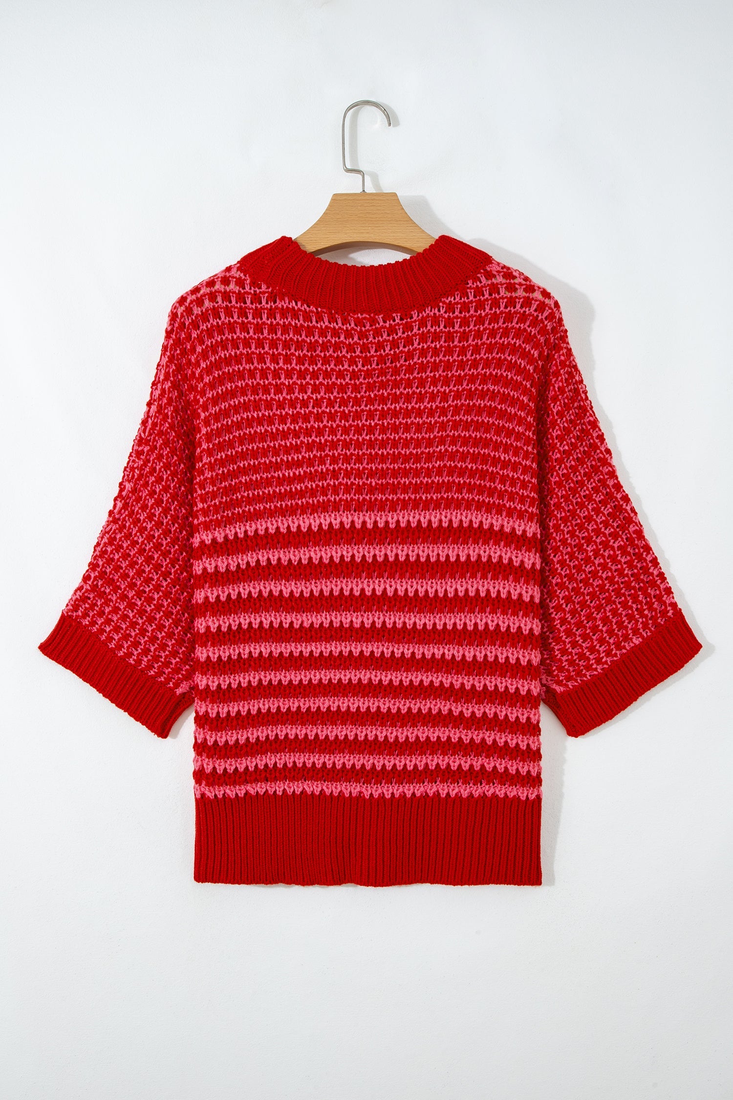 Stripe Draped 3/4 Sleeve Slouchy Sweater