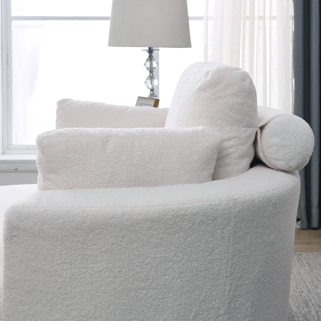 [Video] Welike Swivel Accent Barrel Modern Sofa Lounge Club Big Round Chair with Storage Ottoman TEDDY Fabric for Living Room Hotel with Pillows. *2PCS,Teddy White (Ivory)