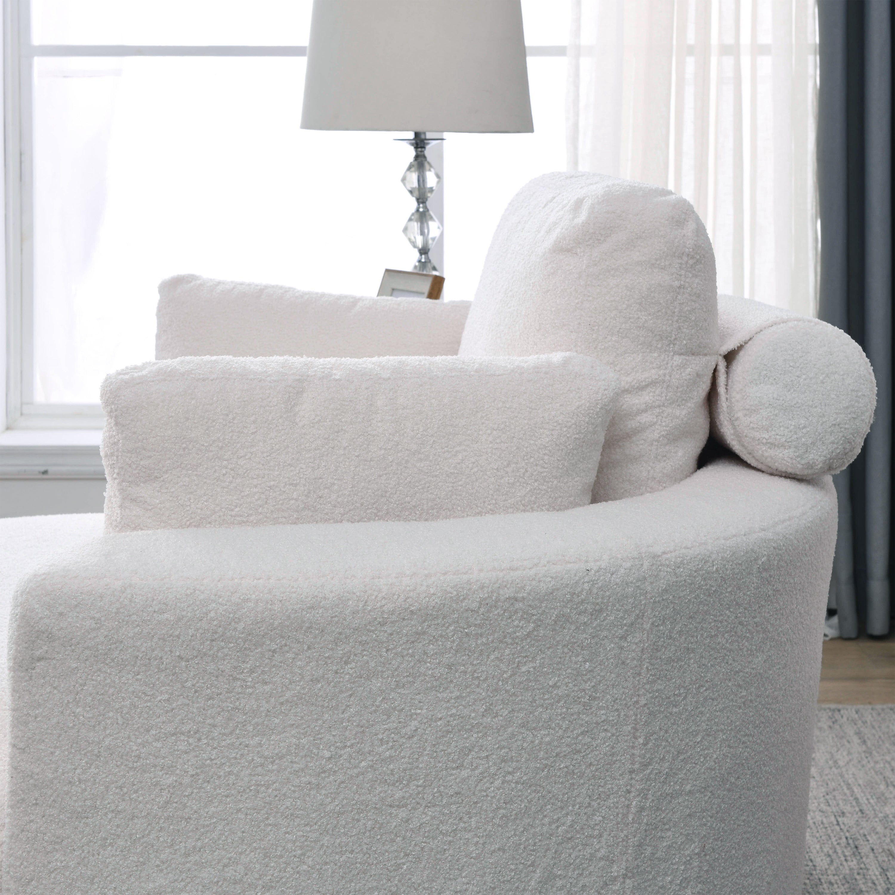 [Video] Welike Swivel Accent Barrel Modern Sofa Lounge Club Big Round Chair with Storage Ottoman TEDDY Fabric for Living Room Hotel with Pillows. *2PCS,Teddy White (Ivory)