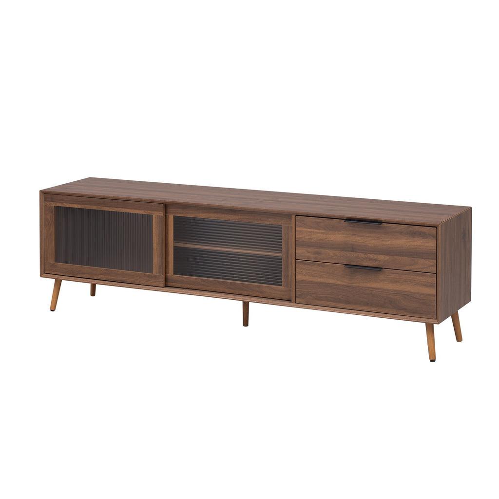 Modern TV Stand for 75'+ TV, TV Console with 2 Glass Doors, Entertainment Center with 2 Drawers & Storage Cabinet, 70' Media Console Table for Living Room, Bedroom