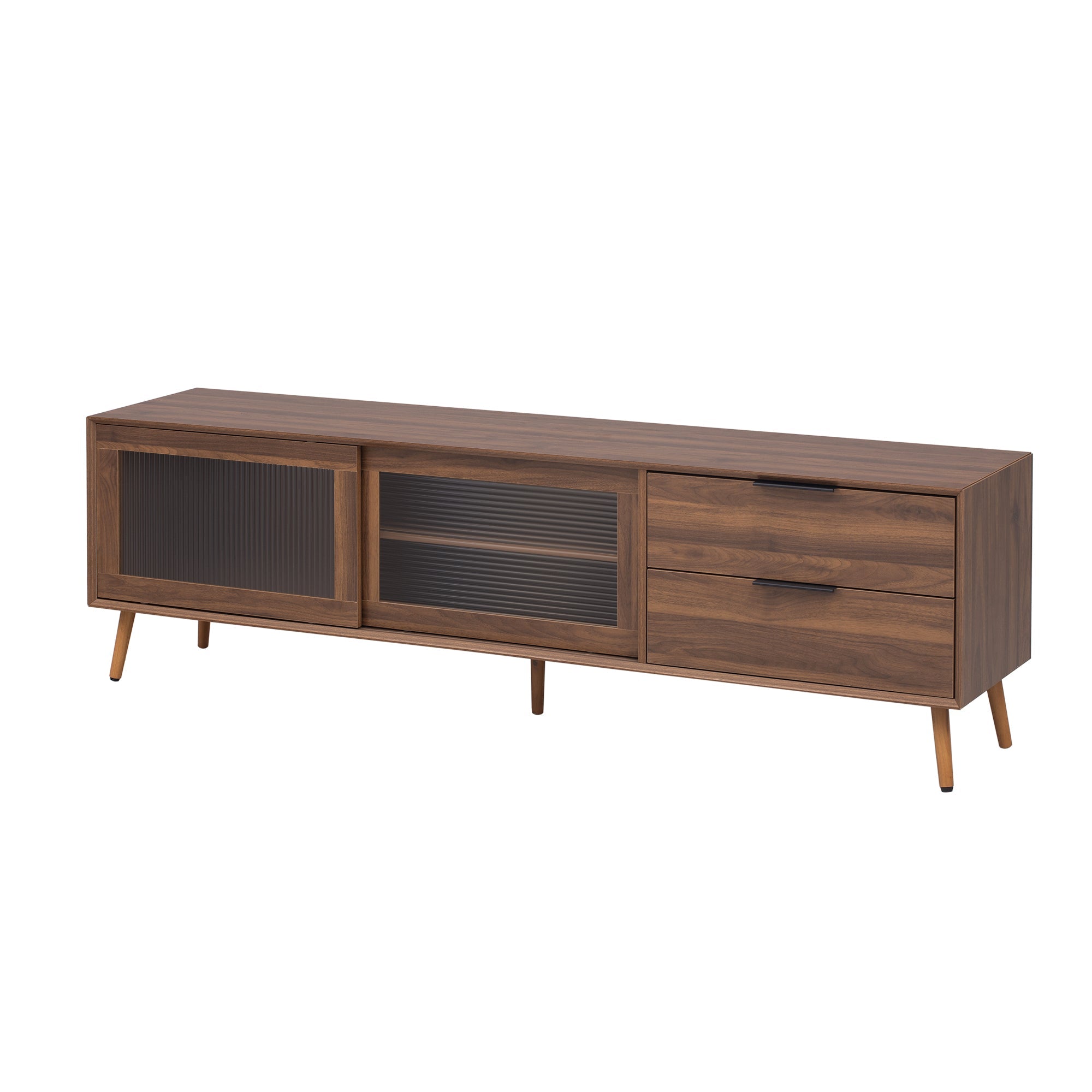 Modern TV Stand for 75'+ TV, TV Console with 2 Glass Doors, Entertainment Center with 2 Drawers & Storage Cabinet, 70' Media Console Table for Living Room, Bedroom