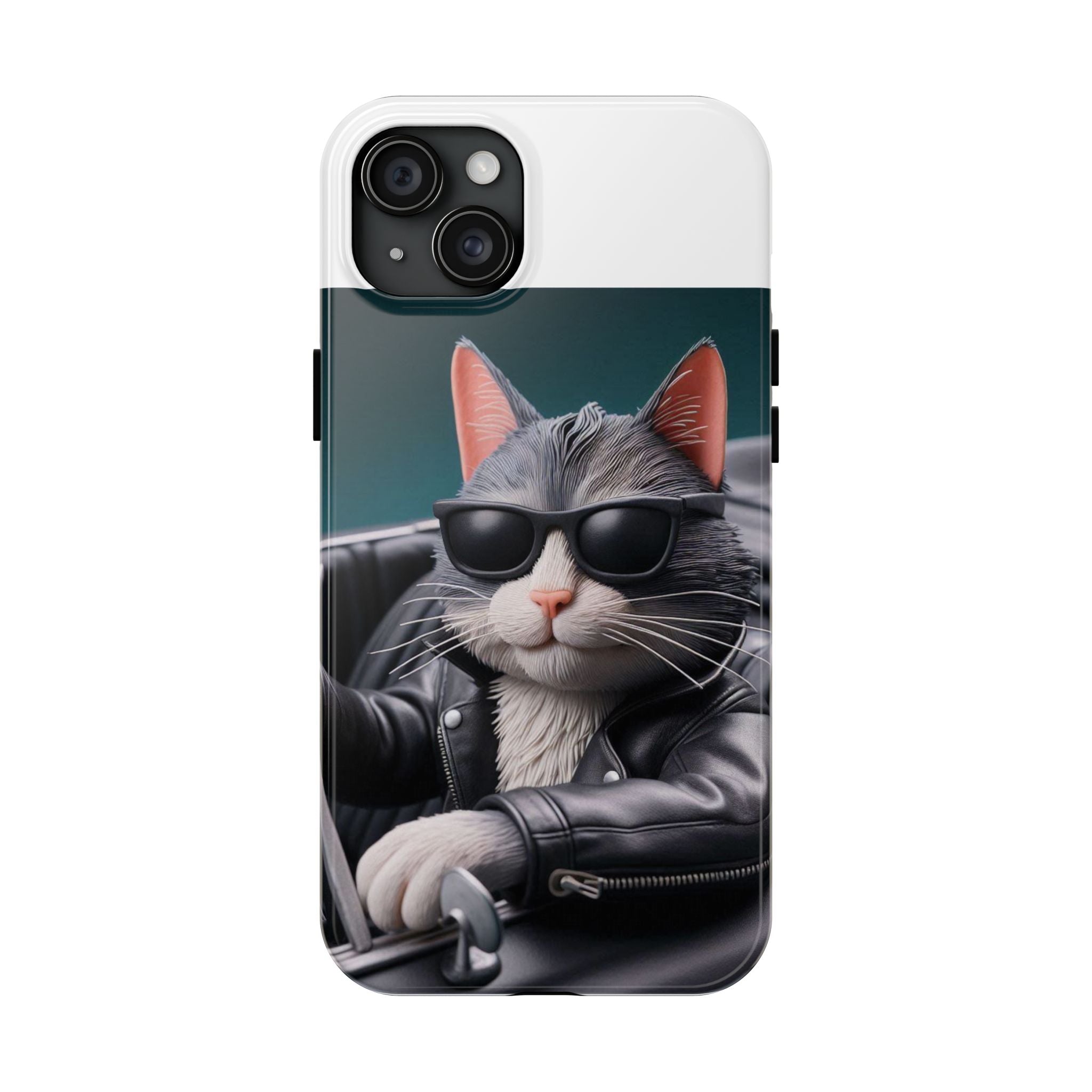 Cool Cat in Leather Jacket Driving Car Mobile Phone Case