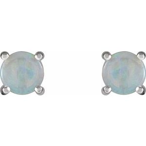 14K White Gold 6 mm Natural White Opal Earrings – image 2