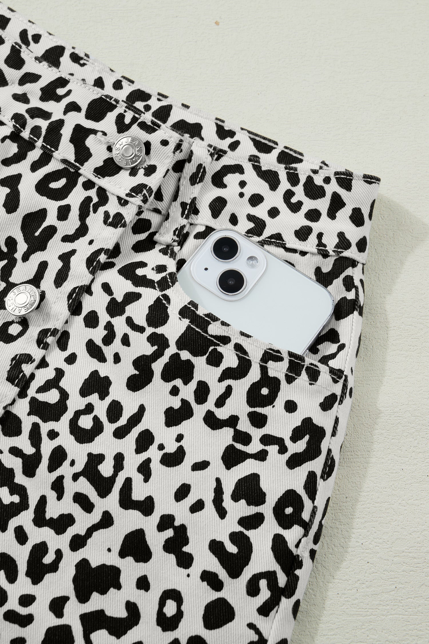 Leopard Denim Buttoned Overlap Shorts
