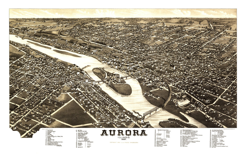 Vintage Map of Aurora, Illinois 1882