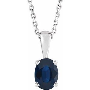Sterling Silver Lab-Grown Blue Sapphire 16-18" Necklace