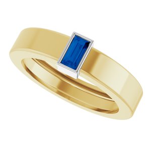 14K Yellow/White Gold Lab-Grown Blue Sapphire  Bezel-Set Ring Size 4 – image 5