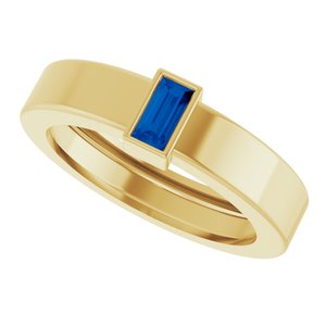 14K Yellow Gold Lab-Grown Blue Sapphire  Bezel-Set Ring Size 4 – image 5