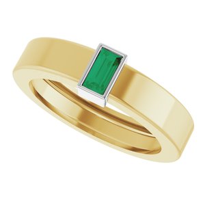 14K Yellow/White Gold Lab-Grown Emerald  Bezel-Set Ring Size 4 – image 5