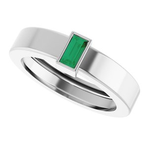 14K White Gold Lab-Grown Emerald  Bezel-Set Ring Size 4 – image 5