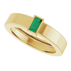 14K Yellow Gold Lab-Grown Emerald  Bezel-Set Ring Size 4 – image 5