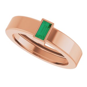 14K Rose Gold Lab-Grown Emerald  Bezel-Set Ring Size 4 – image 5