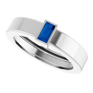 14K White Gold Lab-Grown Blue Sapphire  Bezel-Set Ring Size 4 – image 5