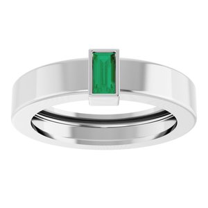14K White Gold Lab-Grown Emerald  Bezel-Set Ring Size 4 – image 3