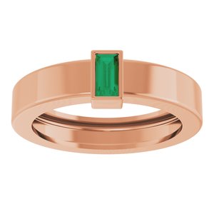 14K Rose Gold Lab-Grown Emerald  Bezel-Set Ring Size 4 – image 3