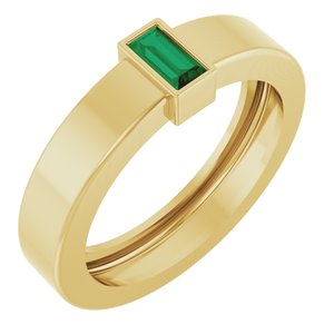 14K Yellow Gold Lab-Grown Emerald  Bezel-Set Ring Size 4
