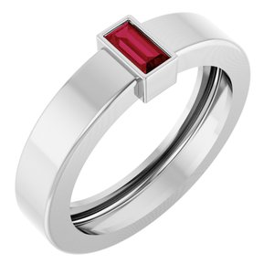 14K White Gold Lab-Grown Ruby  Bezel-Set Ring Size 4