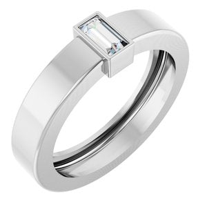 14K White Gold 4x2 mm Straight Baguette Bezel-Set Ring Mounting Size 4