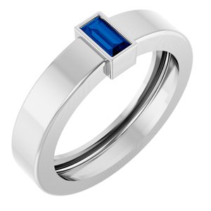 14K White Gold Lab-Grown Blue Sapphire  Bezel-Set Ring Size 4