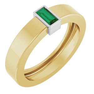 14K Yellow/White Gold Lab-Grown Emerald  Bezel-Set Ring Size 4