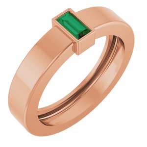 14K Rose Gold Lab-Grown Emerald  Bezel-Set Ring Size 4