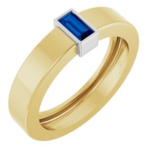 14K Yellow/White Gold Lab-Grown Blue Sapphire  Bezel-Set Ring Size 4