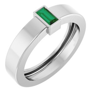 14K White Gold Lab-Grown Emerald  Bezel-Set Ring Size 4